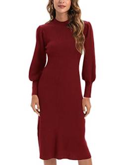 JUOIANTANG Langes Damenkleid mit Puffärmeln und Rundhalsausschnitt, Elegantes A-Linien-Kleid Rot XL von JUOIANTANG