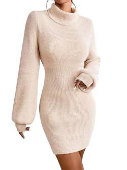 JUOIANTANG Sweatshirtkleid Damen Sweater Dress Damen Kleider Strickkleid Aprikose S von JUOIANTANG
