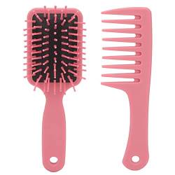 2-teiliges Haarbürsten-Set, breite Zähne, tragbare Kopfhaut-Massage, trockene und nasse Paddel-Haarbürste für Fön, Styling, Locken, Entwirren (Rosa) von JUOPZKENN