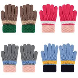 Kinder Winterhandschuhe Fingerhandschuhe Gestrickte Vollfinger Warme Handschuhe für Mädchen Jungen, 4-9 Jahre Alt, Patchwork Farbe Radhandschuhe 4 Paare von JUPSK