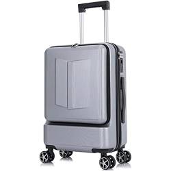 JUSHIW Robuster, strapazierfähiger Hartschalengepäck, wasserdicht, Vordertasche, Rollgepäck, Trolley, Passwortbox, Sicherheit, Diebstahlschutz, Boarding, Koffer, Handgepäck, silber, 61 cm (24 zoll) von JUSHIW