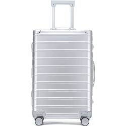 JUSHIW Robustes, leichtes Luxusgepäck mit Rollen, Aluminium-Magnesium-Legierung, Trolley-Koffer für Reisen, Handgepäck, Silberfarben, 51 cm von JUSHIW