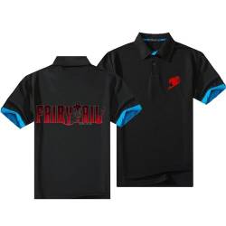 Herren-Poloshirts Golf-T-Shirts für Fairy Tail Polo-T-Shirt Revers kurzärmeliges Tennis-T-Shirt Sport-Shirts Tops – Geschenk für Teenager-Black A||XL von JUSHUFA