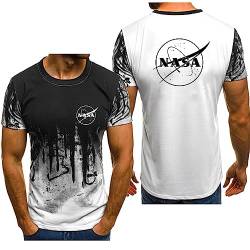 Herren-T-Shirts Für Die NASA Kurzärmelig Rundhalsausschnitt T-Shirt Kleidung Farbverlauf Golf-Polo-Shirts Halbe Ärmel Atmungsaktive Trainings-T-Shirts-White3||M von JUSHUFA