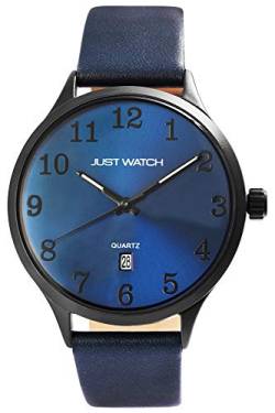 JUST WATCH Anthony Herren-Uhr Leder Dornschließe Datum JW260 Analog Quarz JW20129 (blau) von JUST WATCH