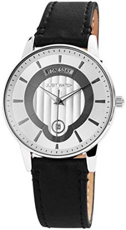 JUST WATCH Herren-Uhr Leder Armband Wochentag Datum JW173 Analog Quarz JW20018 (schwarz) von JUST WATCH