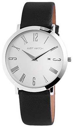 JUST WATCH Willow Unisex-Uhr Echt Leder oder Edelstahl Datum Analog Quarz JW20003 (schwarz) von JUST WATCH