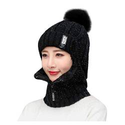 JUST Beanie Damen Winter Wintermütze Warme Loop Schal und Strickmütze Mütze Set Strickschal Winddichte Schädel Cap mit Fleecefutter für Sport Draussen,Pullover Winddichte Ohrenklappen von JUST