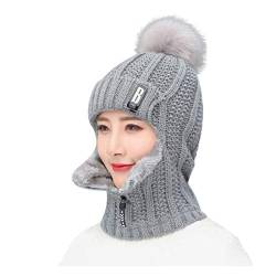 JUST Beanie Damen Winter Wintermütze Warme Loop Schal und Strickmütze Mütze Set Strickschal Winddichte Schädel Cap mit Fleecefutter für Sport Draussen,Pullover Winddichte Ohrenklappen von JUST