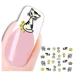 JUSTFOX - 3D Nagel Sticker Fuß Katze Krone Cat Aufkleber Nail Art Nägel von JUSTFOX