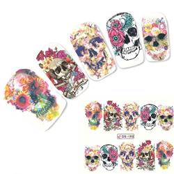 JUSTFOX - Nagel Sticker Tattoo Nail Art Totenkopf Blumen von JUSTFOX