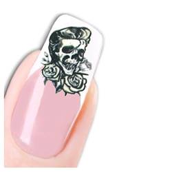 JUSTFOX - Tattoo Nail Totenkopf mit Rosen und Elvis Frisur von JUSTFOX