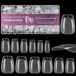 JUSTOTRY 1008 Pcs Gel Sarg Nageltips Kurz,Pre-shaped Half Matt Nagel Tips Set,Full Cover Nail Tips Coffin Klar für Frauen,Acryl Ballerina Künstliche Nägel Soft Gel Tips Nägel für Nails Art von JUSTOTRY