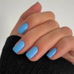 JUSTOTRY 24 Stück Babyblau Nägel Zum Aufkleben Kurz,Einfarbig Eckig Press on Nails Design,Glossy Kunstnägel Fake Nails mit Kleber,French Square Fingernägel Künstliche Nägel Mittel für Frauen von JUSTOTRY