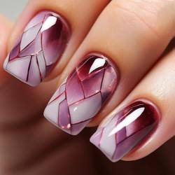 JUSTOTRY 24 Stück Burgundy Rot Nägel Zum Aufkleben Kurz,Einfarbig Eckig Press on Nails Design,Glossy Stripes Kunstnägel Fake Nails mit Kleber,French Square Fingernägel Künstliche Nägel für Frauen von JUSTOTRY