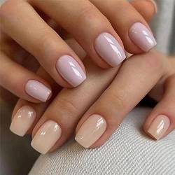 JUSTOTRY 24 Stück Lila und Nude Nägel Zum Aufkleben Mittel Motiv,Glossy Einfarbig Eckig Press on Nails mit Kleber,French Künstliche Nägel,Square Fingernägel Fake Nails für Frauen von JUSTOTRY