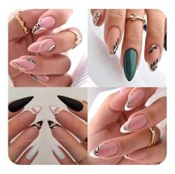 JUSTOTRY Künstliche Fingernägel, Stiletto, kurzes Muster, Herz und Leopard, French Press on Nails, Swirl Mandel, künstliche Nägel, Medium mit Nagelkleber, zum Aufkleben auf Nägel für Frauen, 4 von JUSTOTRY