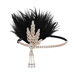 JUSTUSNX Gatsby Feder-Kristall-Stirnband der 1920er-Jahre, Flapper-Stirnband, Perlen-Strass-Stirnband, Partyzubehör für Damen und Mädchen (A) von JUSTUSNX