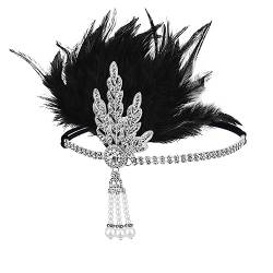 JUSTUSNX Gatsby Feder-Kristall-Stirnband der 1920er-Jahre, Flapper-Stirnband, Perlen-Strass-Stirnband, Partyzubehör für Damen und Mädchen (E) von JUSTUSNX
