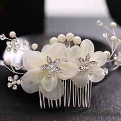 JUSTUSNX Silberne Braut Hochzeit Kopfschmuck Perle Blume Haarkamm Accessoires Kristall Haarteile Stirnband für Frauen und Mädchen von JUSTUSNX