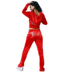 JUTOO 2 Teiler Damen, Hausanzug Damen Kuschelig Casual Trainingsanzug Sports Verdickter Lose Bedruckter Anzug Winter Sommer Damne Jogginanzug Für Frauen Sportanzüge Pyjama Set (M, Red) von JUTOO