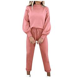 JUTOO Activewear Für Damen, Jogginganzug Tracksuit Langarm Rundhalsausschnitt Einfarbig Zweiteiler Outfit Jogger Trainingsanzug Set Sweatshirt & Jogginghose Hausanzug Set Sport (L, Pink) von JUTOO