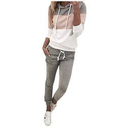 JUTOO Anzug Damen, Set Tracksuit Langarm Hoodie Jogger Rundhalsausschnitt Zweiteiliges Outfit Trainingsanzug Streatwear Für Damen Jogginganzug Schogginganzug Jogginanzug Set (XXL, Rosa) von JUTOO