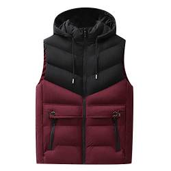 JUTOO Arbeitsweste Herren, Steppweste Mit Kapuze Leichtgewicht Winterweste Winddichte Outdoor Freizeit Bodywarmer Gilet Ärmellos Jacke Sport Weste Herren Security Vest (6XL, Wein) von JUTOO