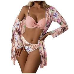 JUTOO Bikini Oberteil Große Brüste, Bikini Damen Set Grün Push Up Bikini Set Tankini Einzeln Größe Women's Bikini Floral Sexy Quick-Drying Swimsuit 3 Piece Set Dann Zahlen Bikini (L, Rosa) von JUTOO