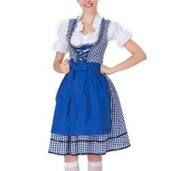 JUTOO Dirndl Rot, Damen Midi Trachtenkleid Inkl. Dirndlbluse Germandress Für Oktoberfest Kostüm Dirndl Blau Pink Rot Fairy Dresses Dirndl Maxi Lang Turtleneck Dress Dirndl Dress (3XL, Blau) von JUTOO