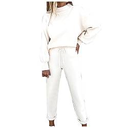 JUTOO Frauen Kleidung, Jogginganzug Damen Tracksuit Langarm Rundhalsausschnitt Einfarbig Zweiteiler Outfit Jogger Trainingsanzug Set Sweatshirt & Jogginghose Hausanzug Sport Set (3XL, White) von JUTOO