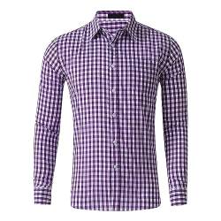 JUTOO Hemd Herren, Kurzarm Rot Blau Oktoberfest Kariert Hemd Herren Langarm Trachten Freizeithemd Karohemd Baumwolle Trachtenhemd Lederhose Lang Braun Trachtenhemd Shirt Hemd (XXL, Purple) von JUTOO