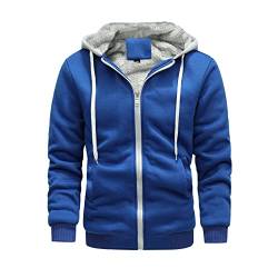 JUTOO Hoodies Für Männer, Herren Kapuzenpullover Hoodie Sweatshirt Reißverschluss Strickjacke Kängurutaschen Einfarbig Baumwolle Men's Hoodie Fleece Oversized Aesthetic Hoodie (3XL, Royal Blue) von JUTOO