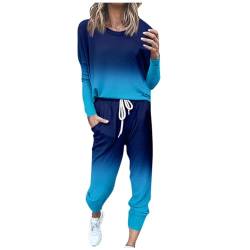 JUTOO Jogginganzug Damen, Sportswear Sets Hoodie Langarm Top Hose Sportswear Set 2 Stück Damen Jogger Set Dame Mit Einer Jacke Homeanzug Set Freizeitanzug Elegant (3XL, Dunkelblau) von JUTOO