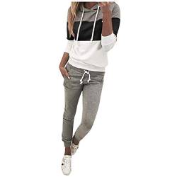 JUTOO Jogginganzug Damen Baumwolle, Set Tracksuit Langarm Hoodie Jogger Rundhalsausschnitt Zweiteiliges Outfit Trainingsanzug Sets Kuscheliger Hausanzug Set Hoginganzug Set (XXL, Schwarz) von JUTOO