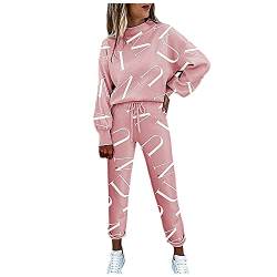 JUTOO Jogginganzug Damen Baumwolle, Trainingsanzug Mode 2 Stück Set Frauen Sportanzug Farbnähte Sweatshirt + Lange Hose Sportswear Yoga Outfit Anzug Kuschelig Essentials Set (XL, Pink) von JUTOO