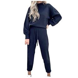 JUTOO Jogginganzug Damen Set, Jogginganzug Tracksuit Langarm Einfarbig Zweiteiler Outfit Jogger Trainingsanzug Set Sweatshirt & Jogginghose (XL, Dark Blue) von JUTOO