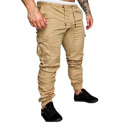 JUTOO Kochhose Herren, Jogginghose Mit Reißverschlusstaschen Baumwolle-Jogger Männer Trainingshose Lang Anzughose Herren Schwarz Activewear Hosen Für Hose Training Jogginghose (M, Khaki) von JUTOO