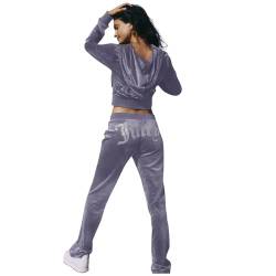 JUTOO Kuschelanzug Damen, Hausanzug Kuschelig Casual Trainingsanzug Sports Verdickter Lose Bedruckter Anzug Damen Elegant 2 Teiler Baumwolle Senioren Streatwear Trainingsanzüge (XXL, Gray) von JUTOO