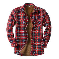 JUTOO Oktoberfest Outfit Herren, Jacken Langarm Kariert Holzfällerhemd Casual Button Down Mantel Mit Taschen Trachten Hemden Herren Flanellhemd Winter Leinenhemden Outfit Hemd (3XL, Red) von JUTOO