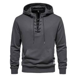 JUTOO Oversized Hoodie Herren, Kapuzenpullover Sweatshirt Kängurutaschen Einfarbig Baumwolle Tactical Hoodie Men Herren Mit Reißverschluss Pulli Schwarz Essentials Hoodie (L, Dark Gray) von JUTOO