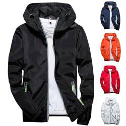 JUTOO Regenjacke, Herren Übergangsjacke Wasserdicht Outdoorjacke Atmungsaktiv Herbst Leichte Jacke Mit Kapuze Windbreaker Zum Wandern Reisen Treking Fahrrad Regenjacke Sport Jacket (M, Black) von JUTOO