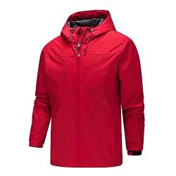 JUTOO Regenjacke Herren, Wasserdicht Atmungsaktiv Regenponcho Dünne Leichte Jacke Windbreaker Mit Kapuze Regenjacke Herren Fahrrad Outdoorjacke Jacket For Men Regenjacke (L, Rot) von JUTOO