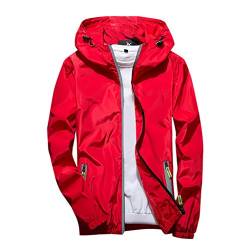 JUTOO Regenjacke Herren Wasserdicht Atmungsaktiv, Übergangsjacke Outdoorjacke Atmungsaktiv Herbst Leichte Jacke Mit Kapuze Windbreaker Zum Wandern Reisen Treking Regenjacke Sport (M, Red) von JUTOO