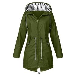 JUTOO Übergangsjacke Damen, Wasserdichte Faltbar Regenjacke Mit Kapuze, Leicht Atmungsaktive Windbreaker Jacke, Für Frauen Fahrrad Sport Outdoorjacke Faltbare Damen Sport (XL, Armeegrün) von JUTOO