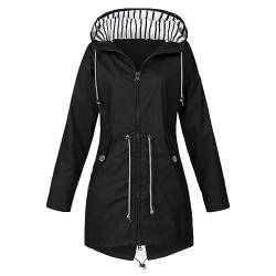 JUTOO Übergangsjacke Damen, Wasserdichte Faltbar Regenjacke Mit Kapuze, Leicht Atmungsaktive Windbreaker Jacke, Für Frauen Fahrrad Sport Outdoorjacke Wind Und Damen Coat Sport (4XL, Black) von JUTOO