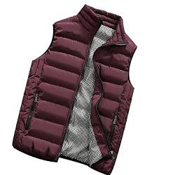 JUTOO Wander-& Outdoor Westen Für Herren, Unisex Steppweste Mit Stehkragen Und Durchgehendem Reißverschluss, Seitentaschen Innentasche, Damen Herren Weste Schwarz Jacket (4XL, Wine) von JUTOO