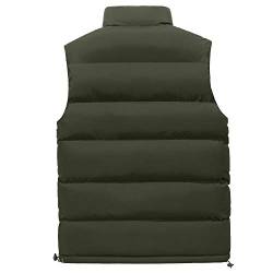 JUTOO Weste, Mit Stehkragen, Winter Wärme Dicke Herren Weste Reißverschluss, Premium Wasserabweisend Ärmellose Outdoorjacke Westen Gilet Kapuze Übergangsweste Lederwesten (3XL, Green) von JUTOO