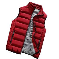 JUTOO Weste Herren Schwarz, Outdoor Winterweste Mit Stehkragen Winter Steppwesten Für Schwarz Dünn Tracht Ärmel Biker Lederweste Herrn Bodywarmer Fleece Männer Westen Jacket (3XL, Red) von JUTOO