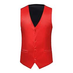 JUTOO Westen Herren, Solid Farbe Retro Single Breasted Weste Große Größe Mode Casual Anzug Arbeits Herren Elegant Mit Kapuze Herrenwesten Sportlich Bodywarmer Fleece Vest Gilet (XXL, Rot) von JUTOO